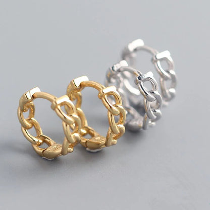Real 100% 925 Sterling Silver Punk Hip-Hop Link Chain Gothic Studs Earrings for Fashion Women Jewelry Accessories 2022
