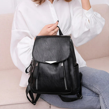 Luxury Backpack For Women Soft PU Leather Backpack Travel Large Capacity School Bag Double Zipper Business Knapsack