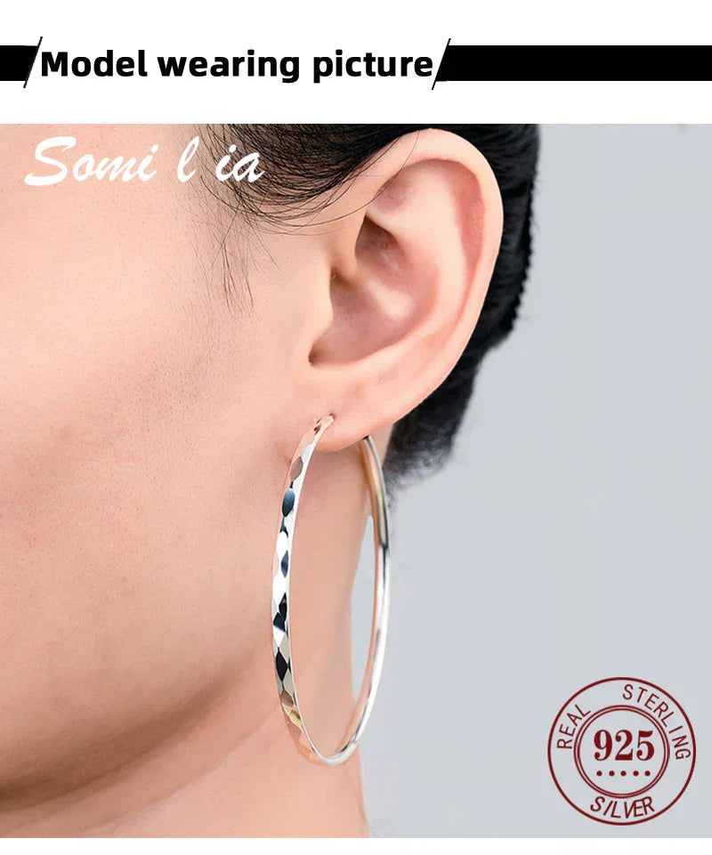 Women's Big Hoop Earrings, New Collection 100% 925 Sterling Silver Jewelry Fashion Women18K Golden серьги кольца