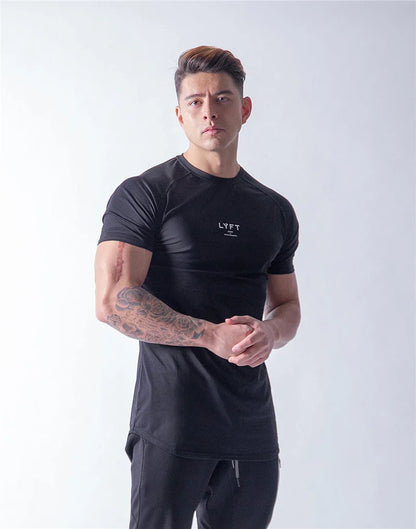 JP&UK Men T-shirt Short Sleeve Cotton Casual Gym Fitness T shirt Bodybuilding Workout Print Tees Tops Male LYFT Brand Clothing