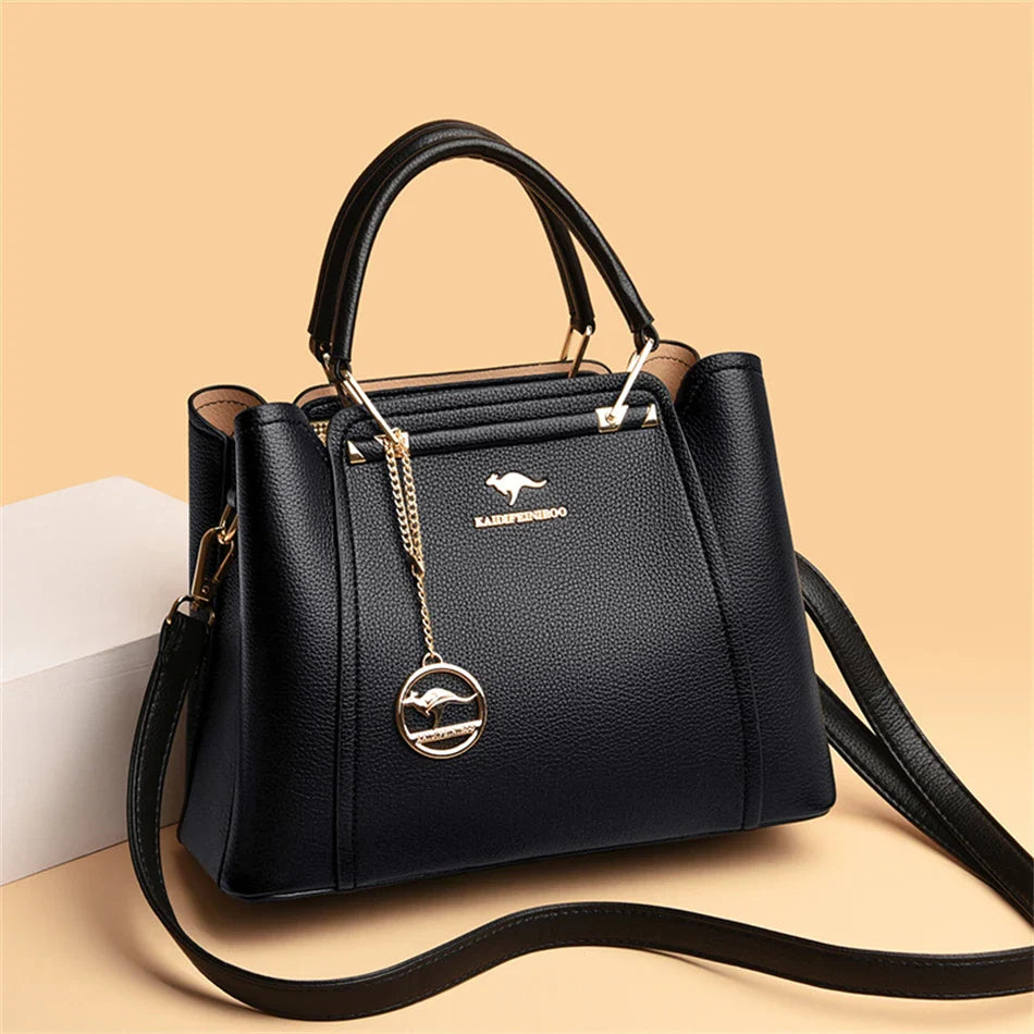 Bolsas de Luxo Femininas Bolsas de Grife 3 Camadas Couro Macio Ombro Transversal Sacola Feminina Grande Capacidade Compras Mensageiro Tote