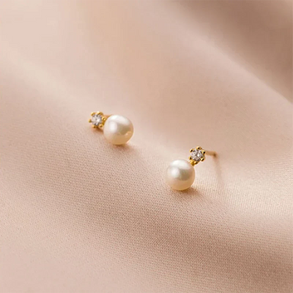 Genuine 925 Sterling Silver Geometric Zircon Pearl Mini Small Stud Earrings for Women Chic Charming Korean Jewelry 2021
