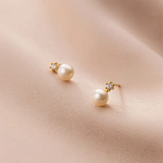Genuine 925 Sterling Silver Geometric Zircon Pearl Mini Small Stud Earrings for Women Chic Charming Korean Jewelry 2021