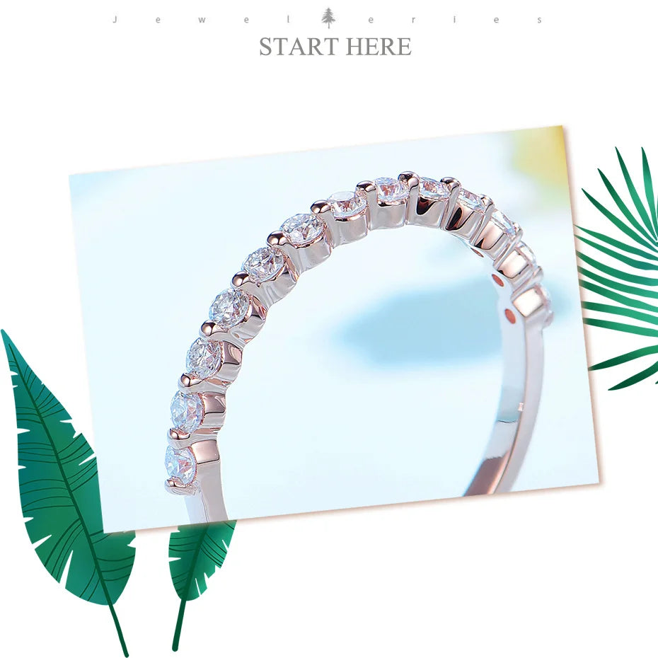 Moissanite Ring 585 14K 10K 18K Rose Gold Half Eternity Bubble Rings for Women Jewelry Wedding Diamond Engagement Band