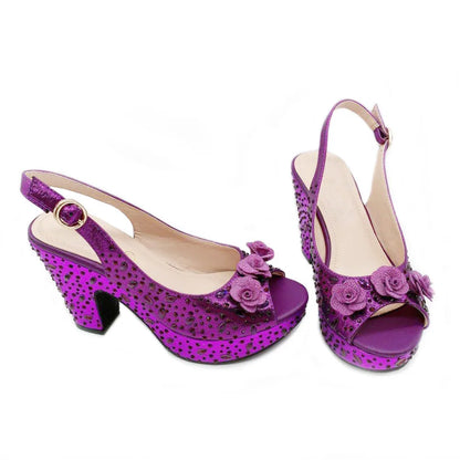 Italian Women Shoes and Bag Set Decorated with Rhinestone In Party African Italian Shoes and Bag Set Party Shoes Bag