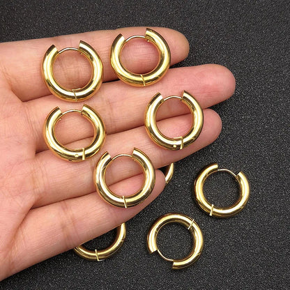 6pcs/lot Thick 3.0mm 4.0mm 5.0mm Stainless Steel Circle Hoop Earrings For Women Girls Gold Silver Color Round Geometry Earrings