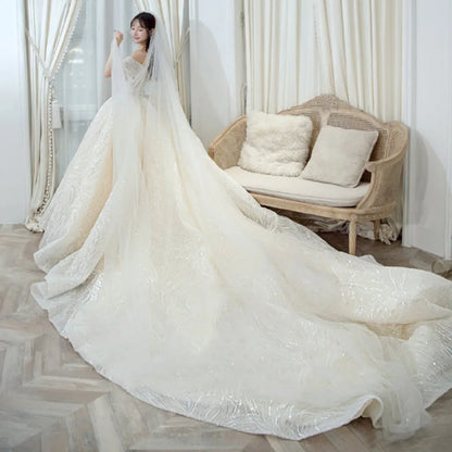 Wedding Dress Shiny Wedding Dress Classic Boat Neck Bridal Party Gown Vestido De Noiva Robe De Mariee Customized