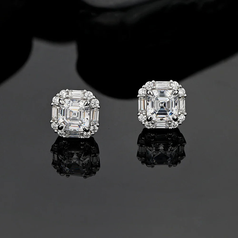 Original Design 6*6mm Asscher High Carbon Diamond Stud Eearrings for Women 2021 Jewelry 925 Sterling Silver Ruby Earrings Gift