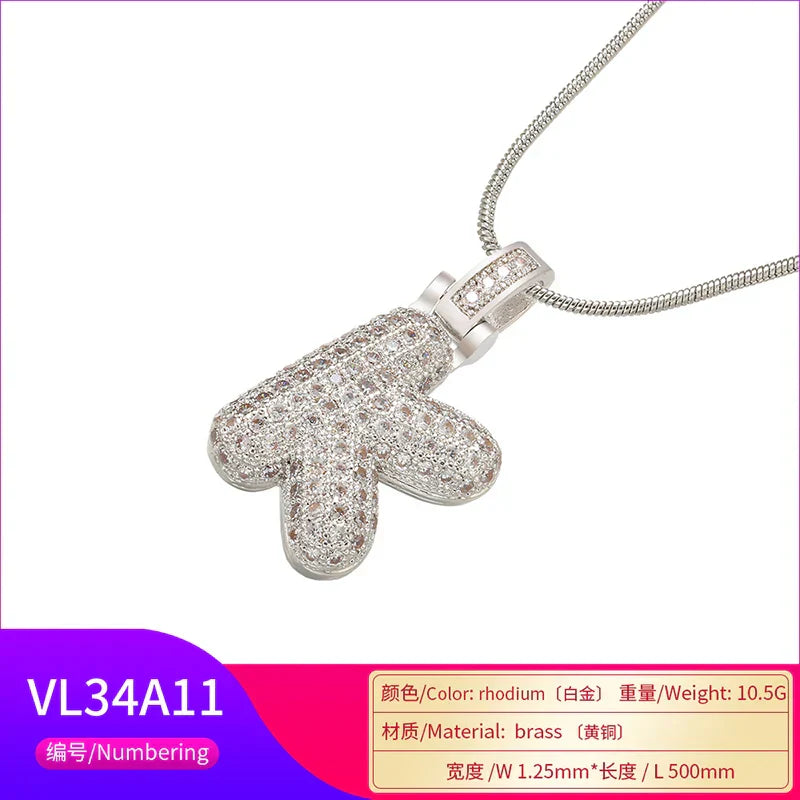 1.25x500mm Fat and lovely crystal brass silver color  letter necklace for women friends birthday gift model: VL34
