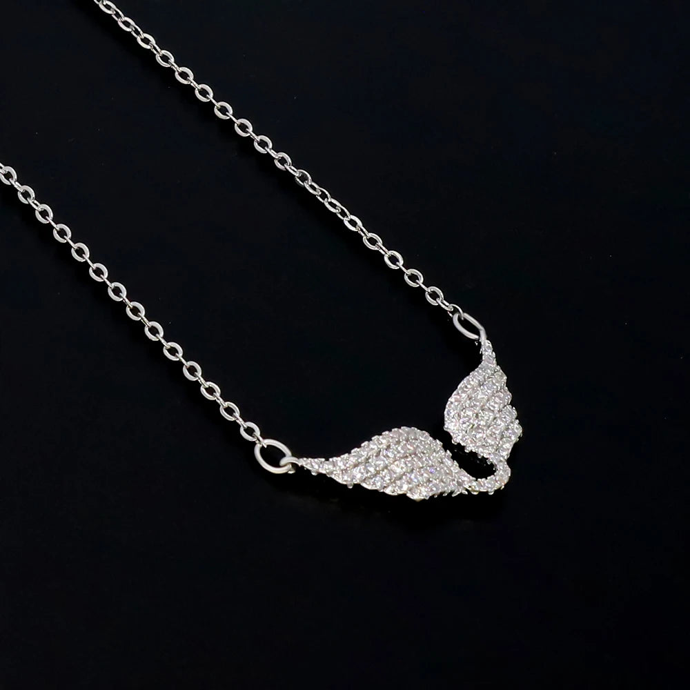 Fashion Women Chain Custom Necklace Angel wings Gold Plated Zircon Feather Necklace