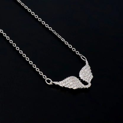 Delicate Women 24K Gold Plated Zircon Angel Wing Chain Pendant Necklace