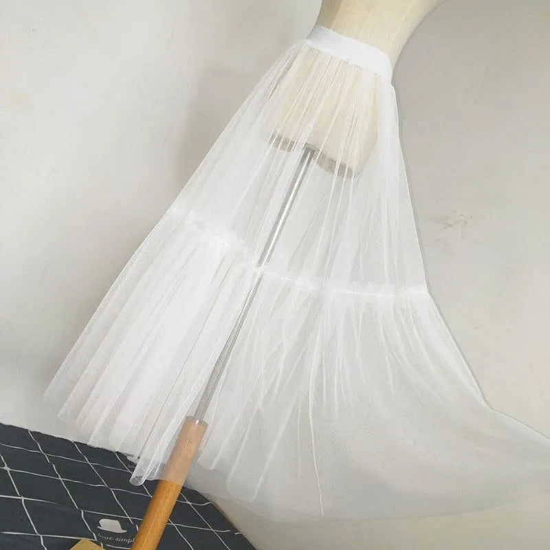 2020 Women Sexy Mesh Transparent Long Tulle Skirt Korean Fashion Summer Ladies Elastic High Waist Black White Beach Midi Skirt