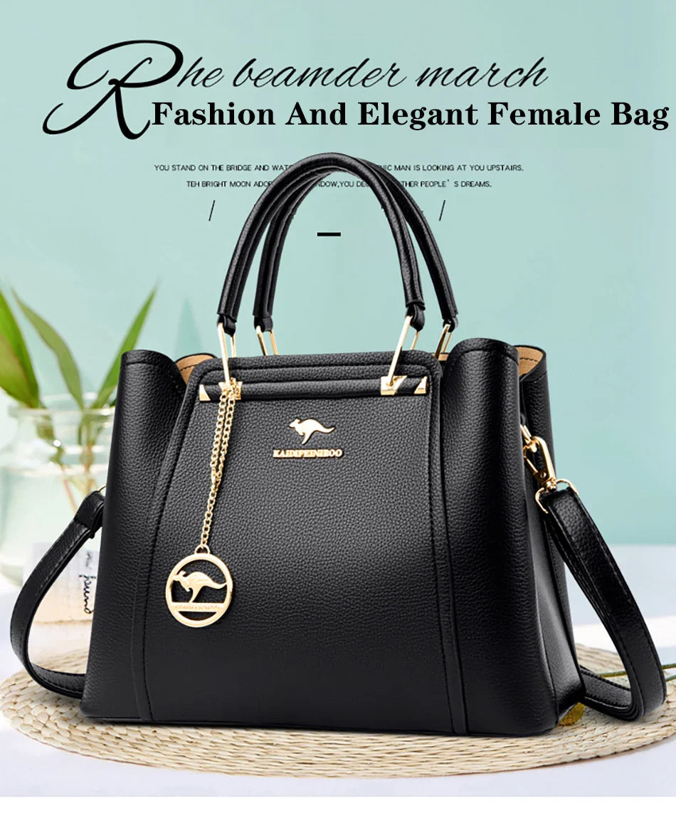 Bolsas de Luxo Femininas Bolsas de Grife 3 Camadas Couro Macio Ombro Transversal Sacola Feminina Grande Capacidade Compras Mensageiro Tote