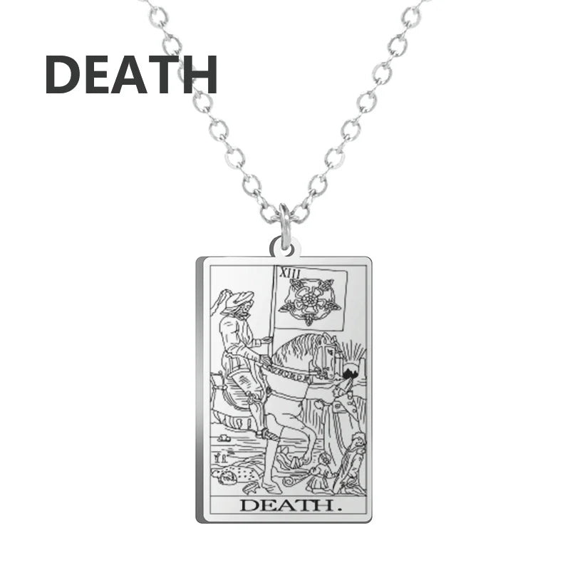 Tarot Cards Necklace Women Stainless Steel Necklace Wealth Amulet Classic Tarot Major Arcana Divination Charm Jewelry