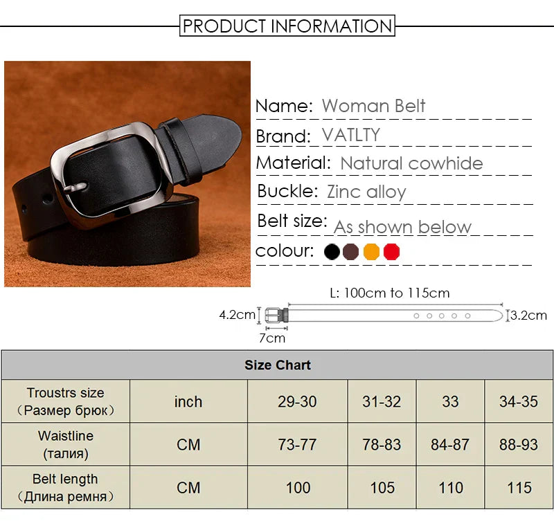 3.2cm Genuine Leather Belt for Women Natural Cowhide Metal Buckle Casual Jeans Trousers Belt Female Waistband Gifts