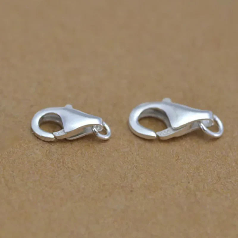 2pcs Real Pure Solid 925 Sterling Silver Lobster Spring Clasps with Ring Hook Claw Buckle Connector Jewelry Making Findings