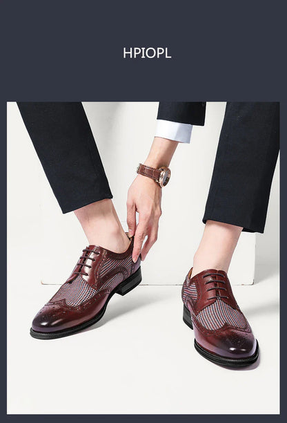 Men's Dress Shoes Leather Ventilation Lace-Up Fashion Bullock Men Shoes Formal Business Casual Spring Summer New