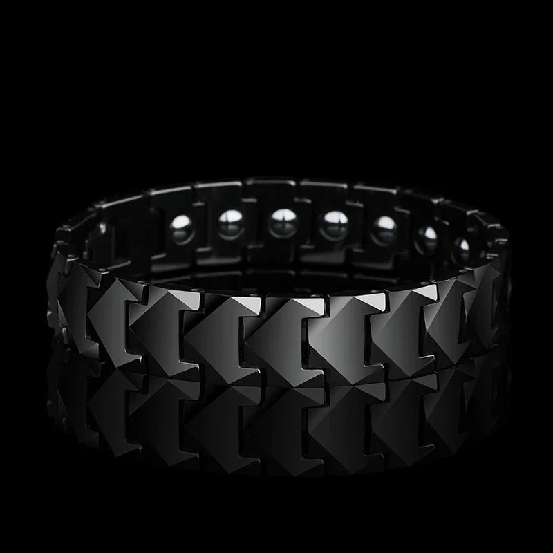 Tungsten Links Bracelets for Men Women Couples High Polished Inlay Health Magnetic Stones Three Color, Customized