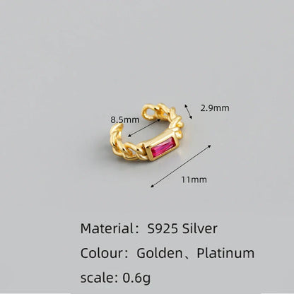 925 Sterling Silver Colorful Square Shiny Zircon Beads Piercing Stud Earrings for Women Fashion Gothic Exquisite Jewelry
