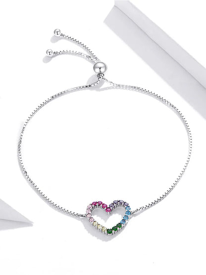 925 Sterling Silver Colorful Heart Pattern Adjustable Bracelet Love Zircon Chain for Women Fine Jewelry SCB216