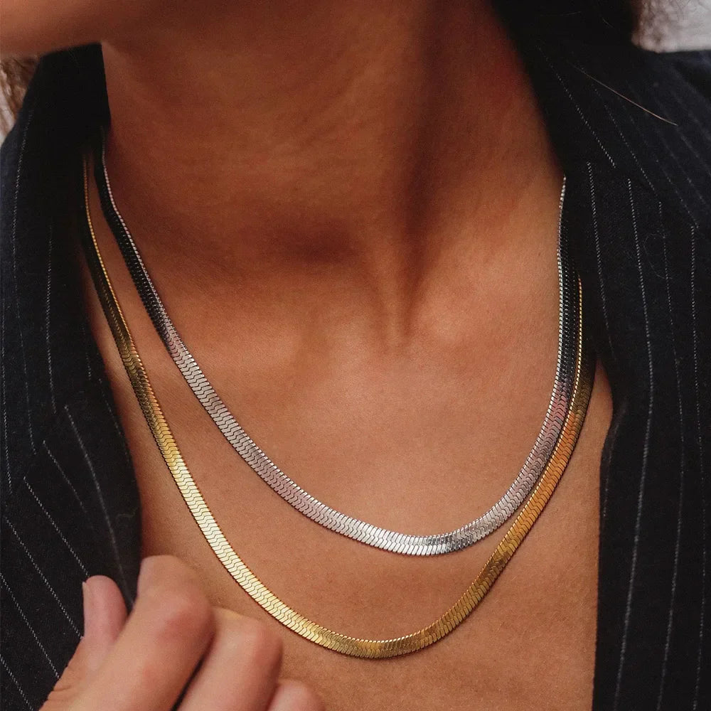 Fashion Unisex Snake Chain Women Necklace Choker Stainless Steel Herringbone Gold Color Chain Necklace For Women Jewelry