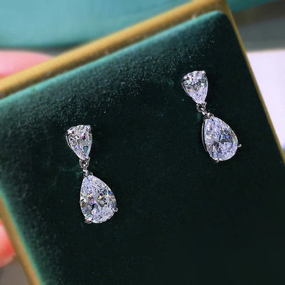 100% 925 Sterling Silver Water Drop High Carbon Diamond Drop Earrings For Women Sparkling Wedding Party Fine Jewelry Gift