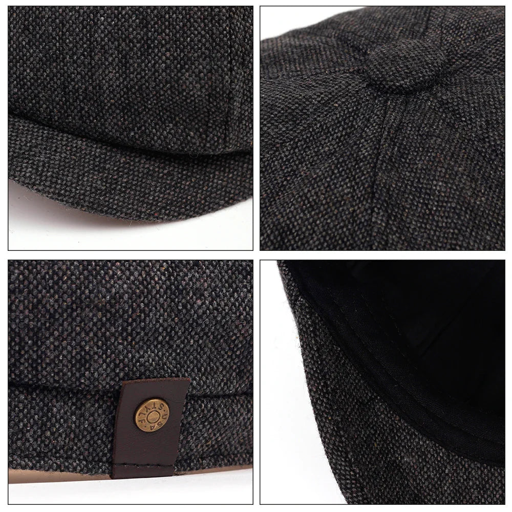 Men Newsboy Hats Peaky Autumn Vintage Herringbone Octagon Cap Women Casual Stripe Berets Gatsby Flat Hat