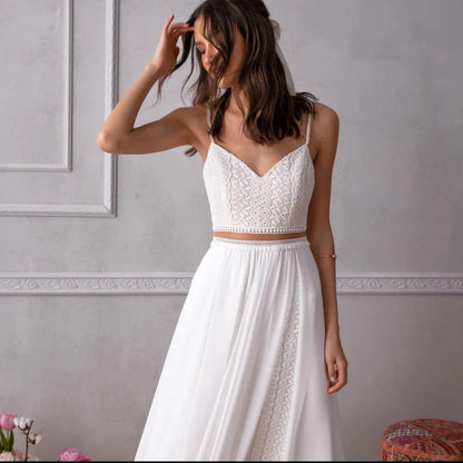 Customized Simple Boho Wedding Dresses 2 Pieces A-Line Spaghetti Straps Backless Sleeveless Elegant Bridal Gowns Vestidos 2026