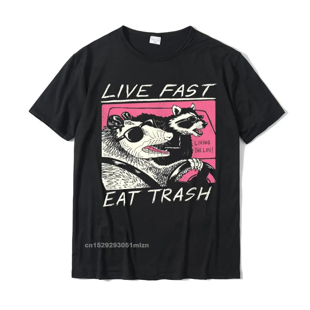 Viva rápido! Coma lixo! T-Shirt em Promoção Nova Camiseta Camisas Masculinas Para Homens Blusas de Algodão Estampas Harajuku