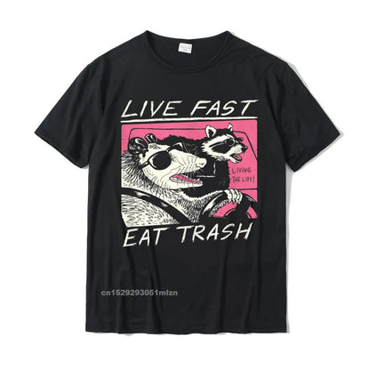 Viva rápido! Coma lixo! T-Shirt em Promoção Nova Camiseta Camisas Masculinas Para Homens Blusas de Algodão Estampas Harajuku