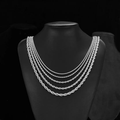 Men's Stainless Steel Punk Twist Rope Chain Necklace for Women Silver Color Neck Choker Waterproof Fashion Jewelry Accessories