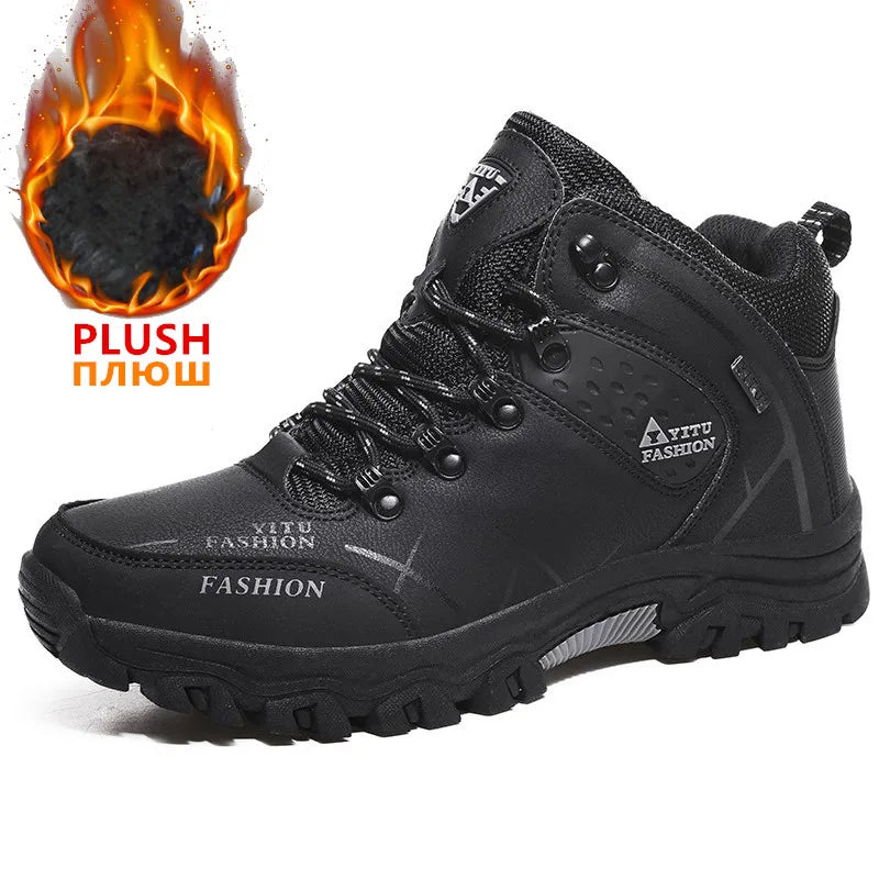 Men Winter Snow Boots Waterproof Leather Sneakers Super  Warm Men's Boots Outdoor Male Hiking Boots Work Shoes Size 39-47