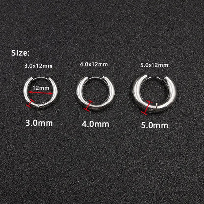 6pcs/lot Thick 3.0mm 4.0mm 5.0mm Stainless Steel Circle Hoop Earrings For Women Girls Gold Silver Color Round Geometry Earrings
