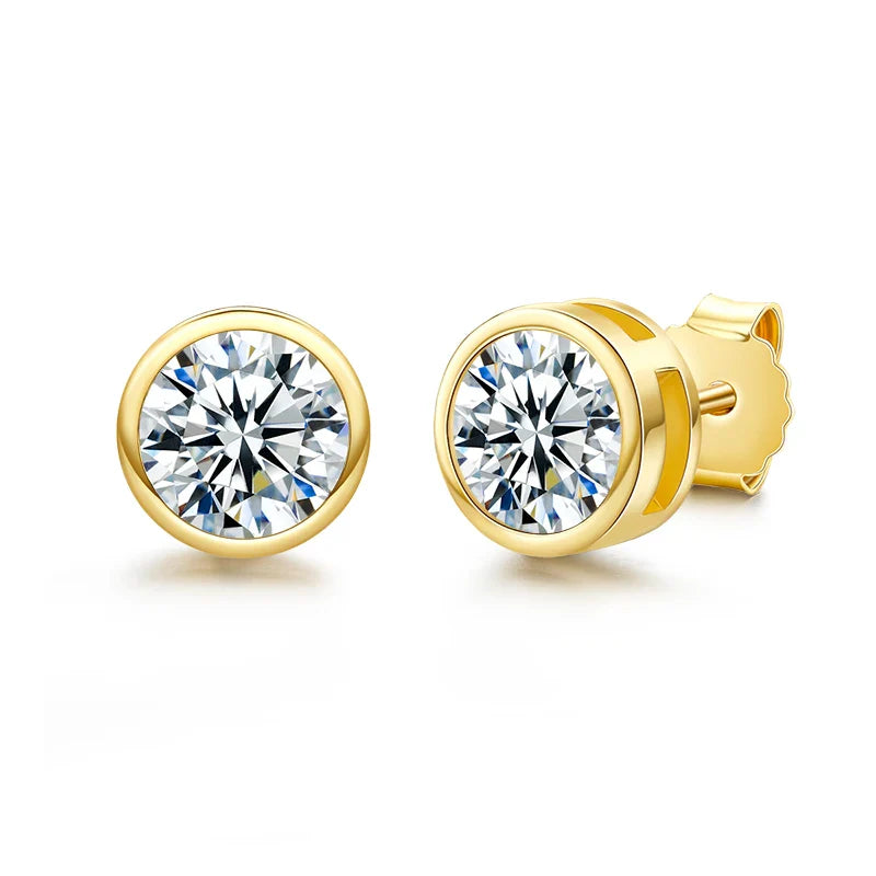 1ct 2ct Total D Color Round Moissanite 18K Gold Plated Stud Earrings Stud Earrings  For Woman