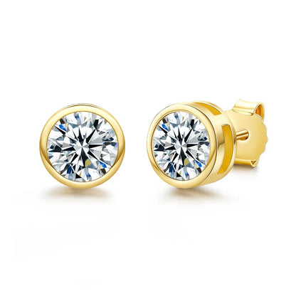 1ct 2ct Total D Color Round Moissanite 18K Gold Plated Stud Earrings Stud Earrings  For Woman