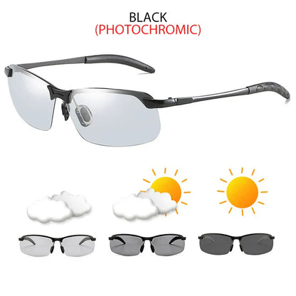 Half-frame Photochromic Sunglasses Men Women Vintage Metal Polarized Sun Glasses For Male Night Vision Driving Shades