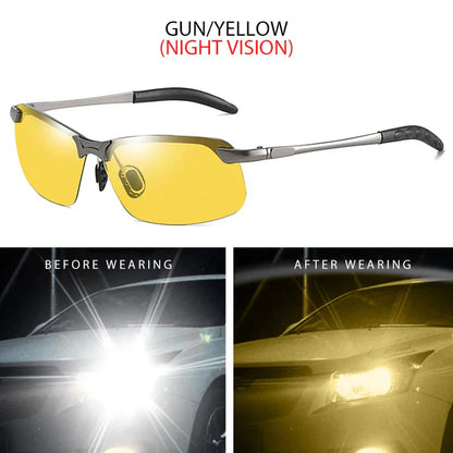 Half-frame Photochromic Sunglasses Men Women Vintage Metal Polarized Sun Glasses For Male Night Vision Driving Shades