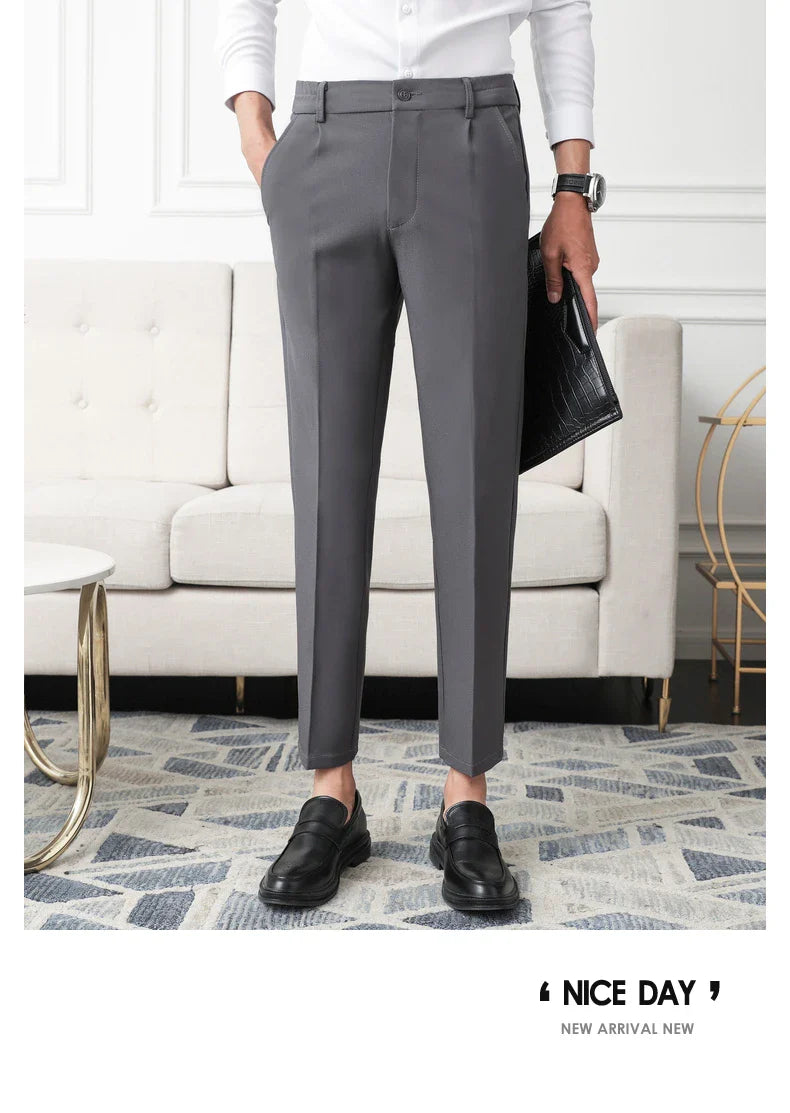 New Men Non-iron fabric Dress Pants Slim Straight Black Apricot Dark Gray Casual Suit Pants Male Business Little Feet Suit pants