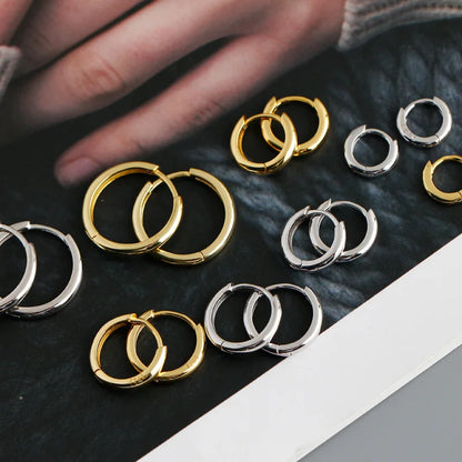Real 925 Sterling Silver Minimalist Bohemian Round Ear Buckle for Women Punk Unisex Rock Hoop Earring Jewelry Accessories