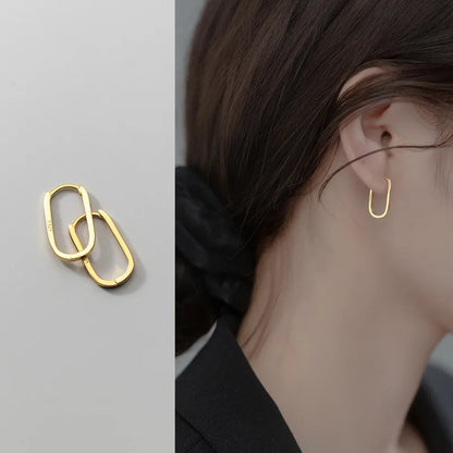 925 Sterling Silver Simple Oval Glossy Huggies Ear Buckle for Women Fashion Bohemian European piercing Earrings Jewelry