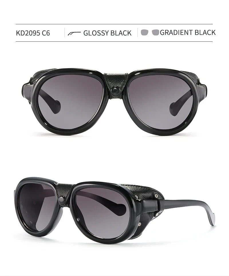 Luxury Steampunk Pilot Sunglasses Men and Women Soft Leather Shield Glasses UV400 Protection KD2095