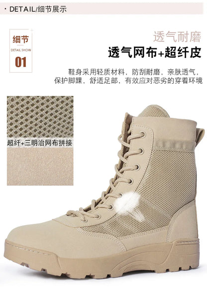 Men Breathable Mesh Tactical Boots Men Boots Outdoor Lightweight Hiking Shoes New Desert Combat Boots Work Men Shoes