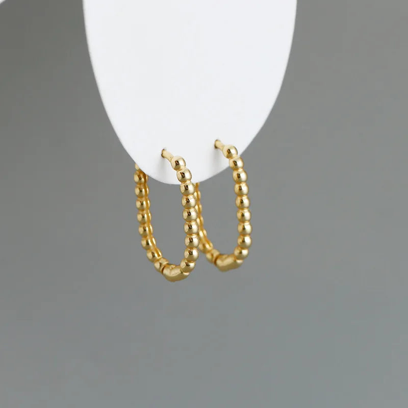 925 Sterling Silver Punk Simple Pirecing Geometry Hollow Beads Stud Earrings for Women Girl Chic Birthday Goth Jewelry