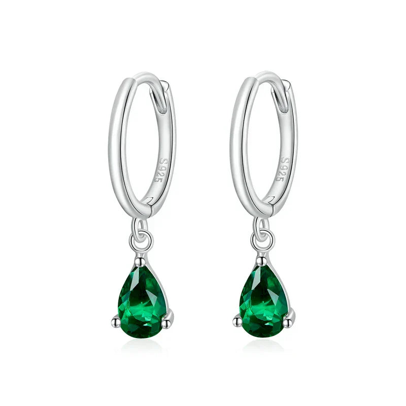 Silver Green Water Drop Earrings 925 Sterling Silver 4 Colors Drop Shape Earring for Women Statement  Jewelry