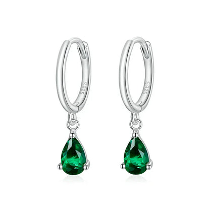 Silver Green Water Drop Earrings 925 Sterling Silver 4 Colors Drop Shape Earring for Women Statement  Jewelry