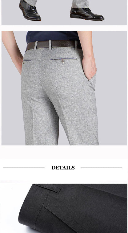 Business Men's Fall Spring Fashion Long Pants Formal Suit Pants Male Elastic Straight Casual Autumn Thick Trousers Plus Big Size