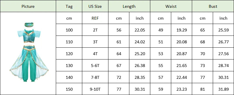 Jasmine Princess Dress Princess Dress Up Of Aladdin The Magic Lamp Costume Girls Birthday Party Halloween Fantasy Top Pants