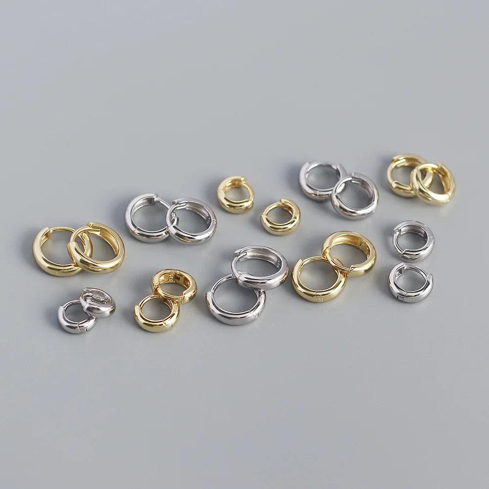 925 Sterling Silver Minimalism Punk Rock Wide Hoop Earrings for Women Men Fashion Gothic Bohe Huggie Ear Buckle Jewelry