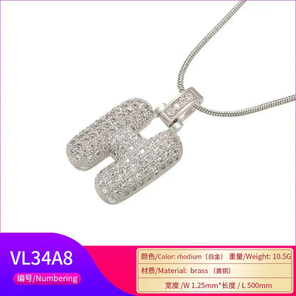 1.25x500mm Fat and lovely crystal brass silver color  letter necklace for women friends birthday gift model: VL34