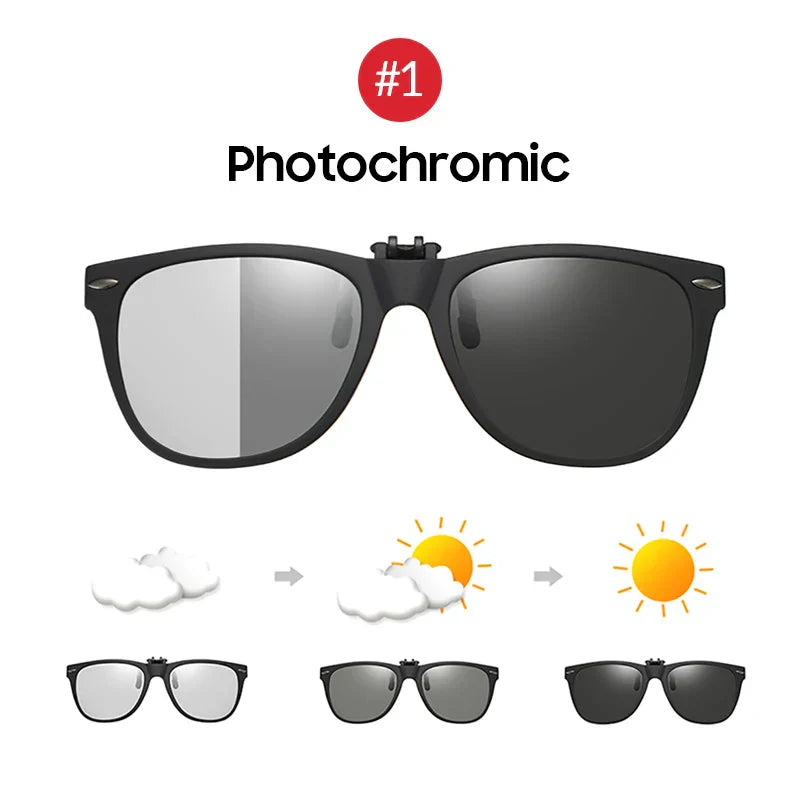 Men Photochromic Polarized Lens Flip Up Clip on Sunglasses Women Driving Sun Glasses with Clips 2026 Trending Product